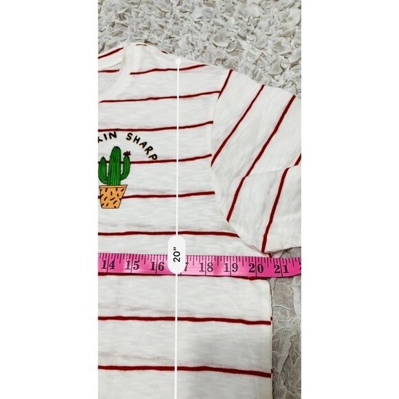 Rebellious One top white/red stripes cactus short sleeve boxy Tee size L - Picture 5 of 7